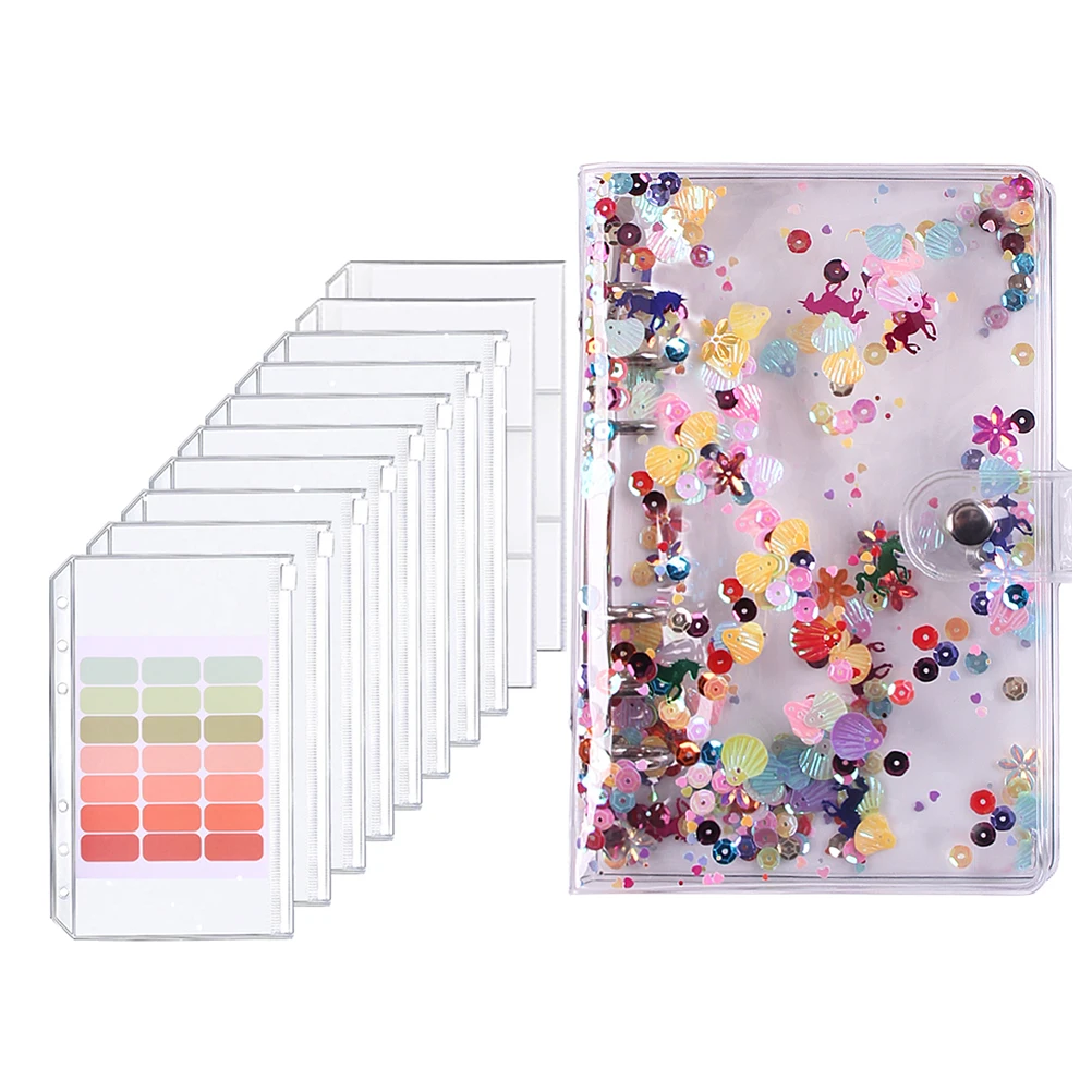 

A6 PVC Stainless Steel Account Book Multifunction Travel Notebooks Pocket Package Cash Budget Binder Zipper Bag