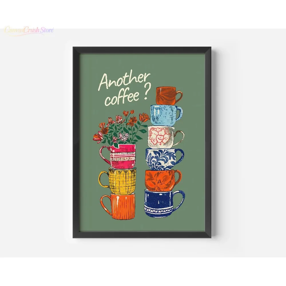 Funny Coffee Cups Floral Wall Art Prints Poster Another Coffee Modern Trendy Canvas Painting for Home Kitchen Decor 2026