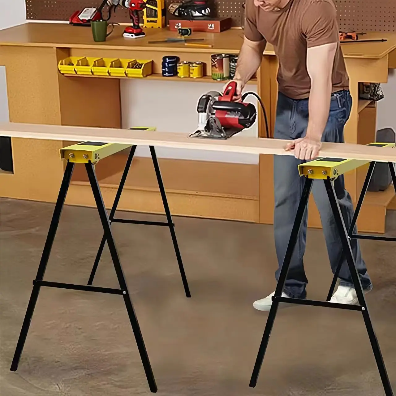 Foldable Iron Woodworking Workbench 2-Piece Set Multifunctional Portable Bench with 200KG Load Bearing Capacity for DIY Projects