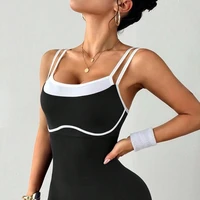 Women One-piece Yoga Jumpsuit With Pads Sleeveless Patchwork Slim Fit Sports Outfit Tights Quick-drying Hip Gym Fitness Clothes - Image 6