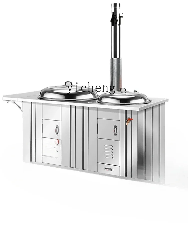 

stainless steel rural firewood stove household 304 mobile large iron pot double pot outdoor soil stove