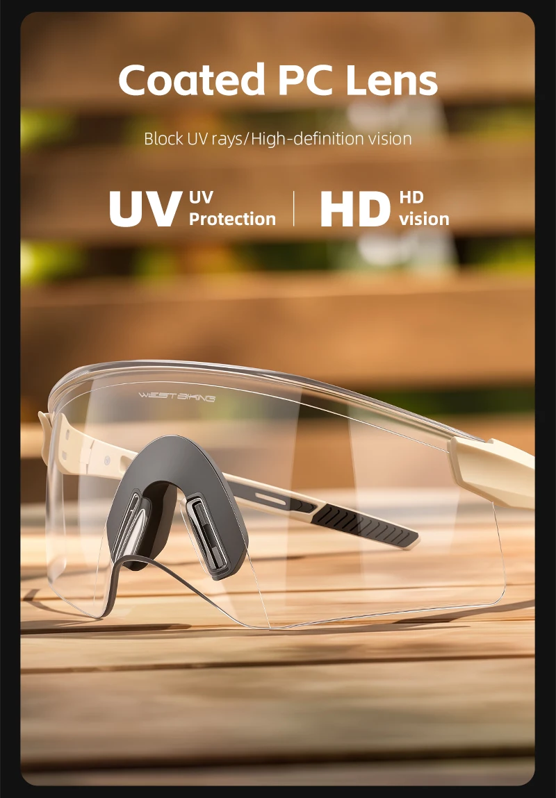 WEST BIKING Anti-Beschlag-Fahrradbrille mit photochromen HD-Gläsern, großem Sichtfeld, ultraleicht, verstellbare Bügel – Detail 3