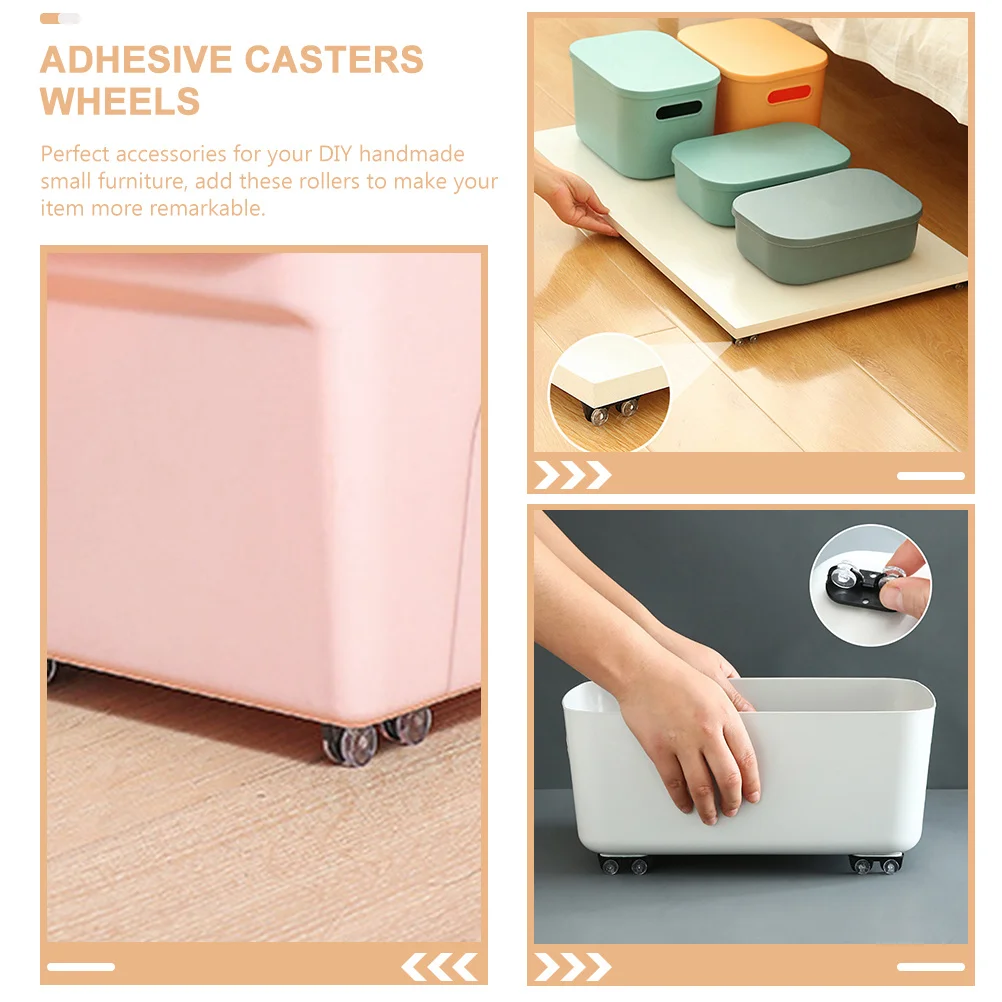 

8Pcs Non-Swivel Casters Wheels Adhesive Storage DIY Handmade Small Cabinets Smooth Surface Casters Wheels