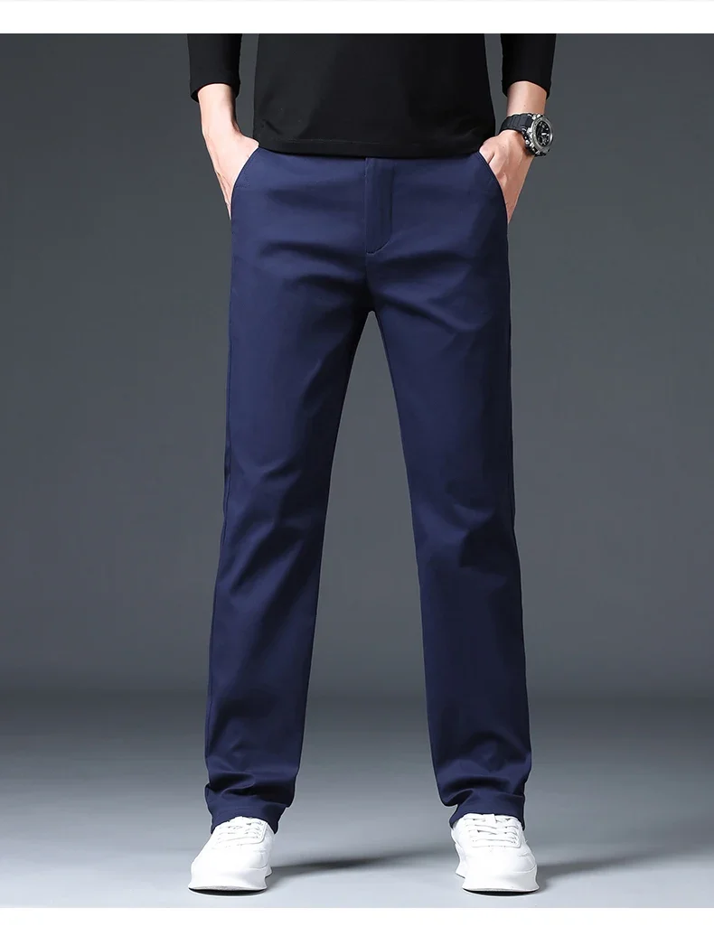 Winter Warme Fleece-Hosen für Herren, 98% Baumwolle, Business, Gerade Geschnittene Arbeitshose, Outdoor, Blau, Formelle Anzughose, Übergröße 40 – Detail 13