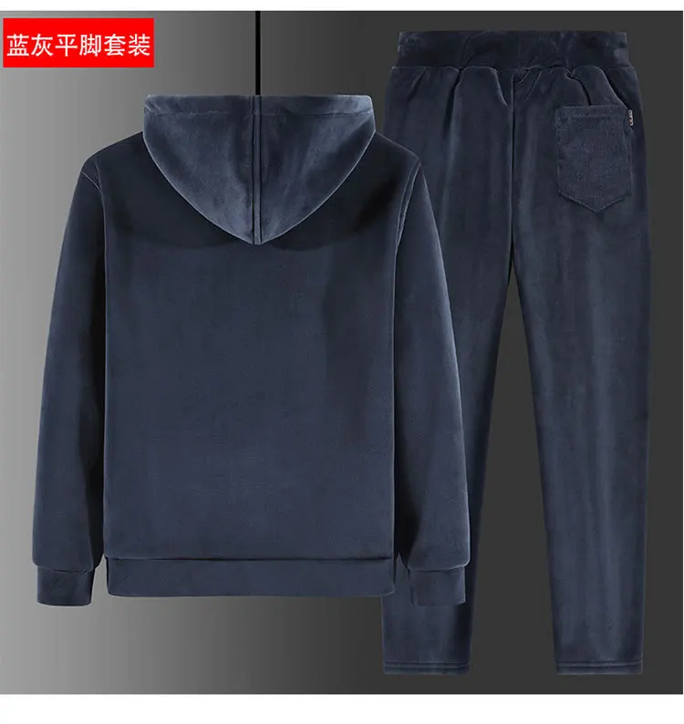 Herren Samt-Sherpa-gefütterter Trainingsanzug, Kapuzenjacke mit Reißverschluss, Jogginghose mit Kordelzug, Winter, dick, warm, Fleece, zweiteiliges Freizeitoutfit – Detail 9