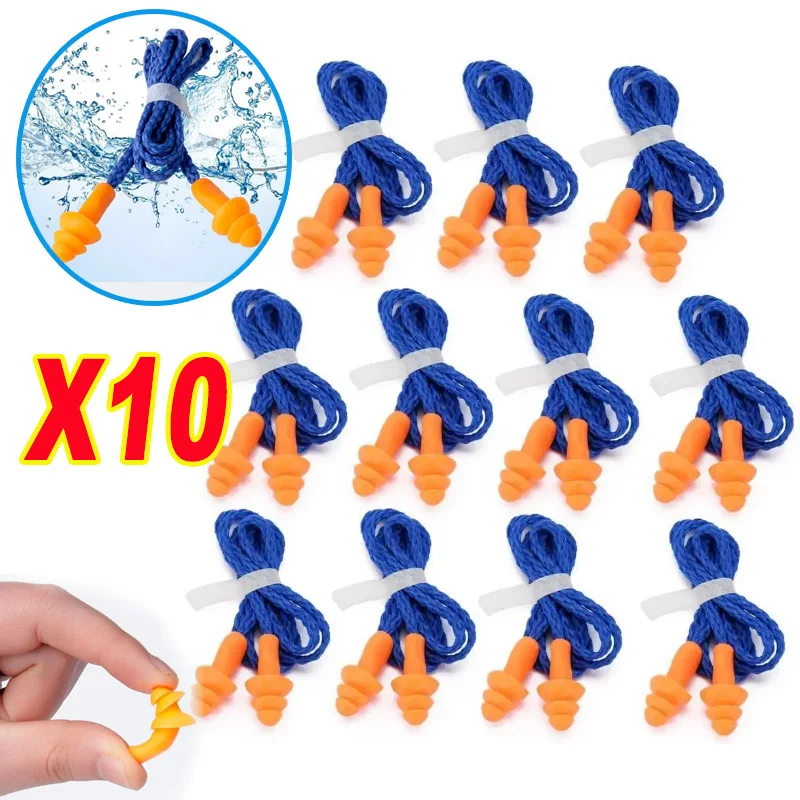 5/10PCS Swimming Earplugs Silicone Earplugs With Wires Noise-proof Work & Study Waterproof Christmas Tree Shape Re-washable