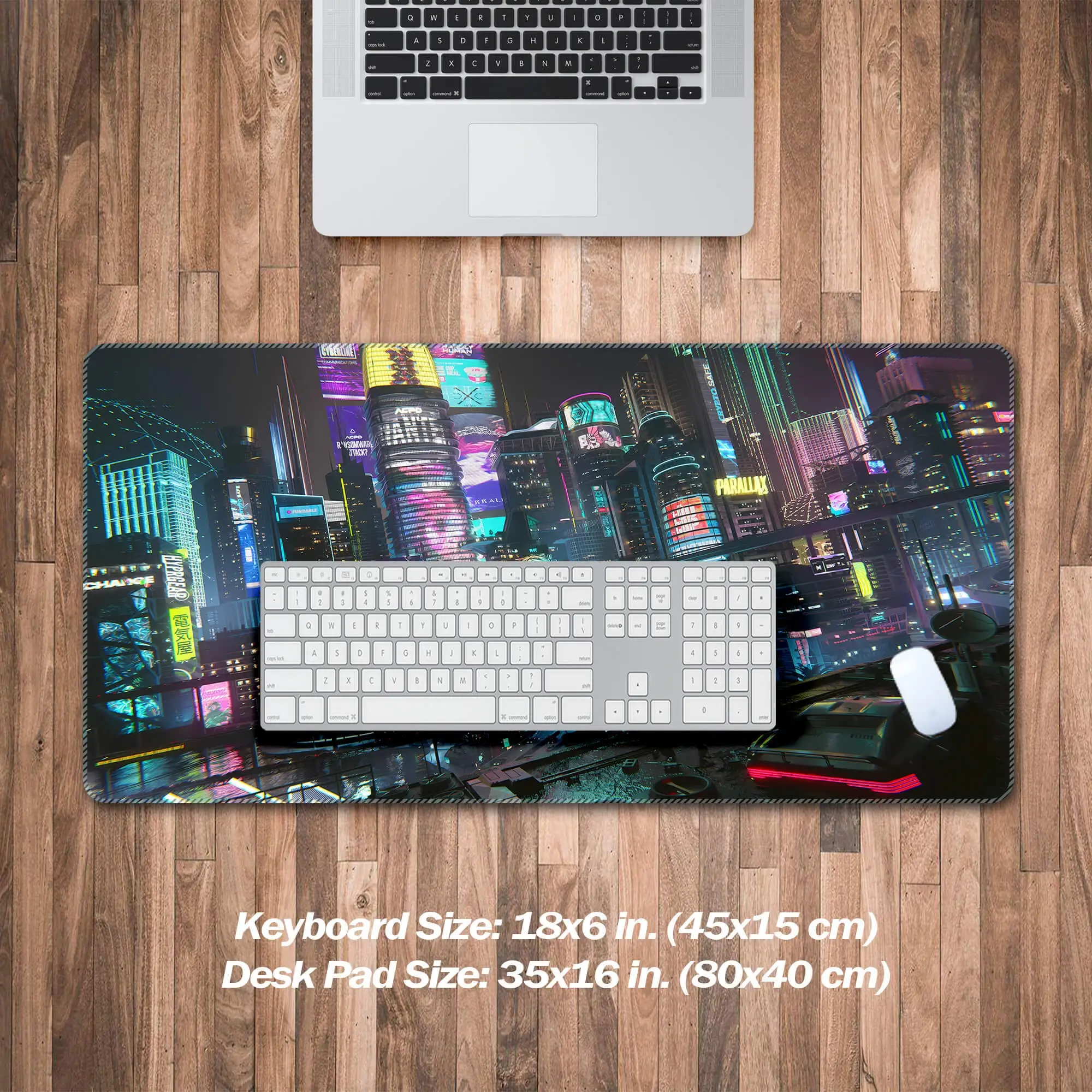 Night Desk Mat, Retrowave Vaporwave Synthwave Design Ideal for Cool Gaming Desk Decoration and Laptop Mat with Extended Keyboard
