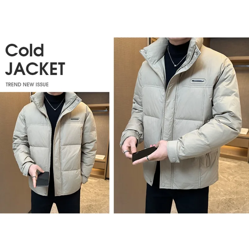 

New Mens Winter Simple Down Jacket Thickened Warm Loose Cotton Coat Outdoor Men Fashionable Solid Color Simple Style Cotton Coat