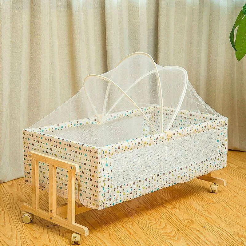 Bold solid wood crib Small cradle Portable baby Cradle crib Small crib can swing 0-2 year old baby
