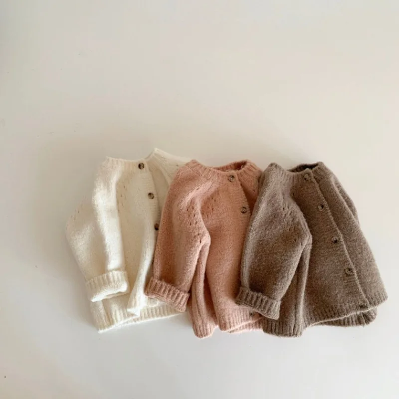 

2025 Autumn New Baby Long Sleeve Knit Coat Girls Warm Sweater Cardigan Boys Casual Knitted Jacket Cotton Infant Toddler Clothes