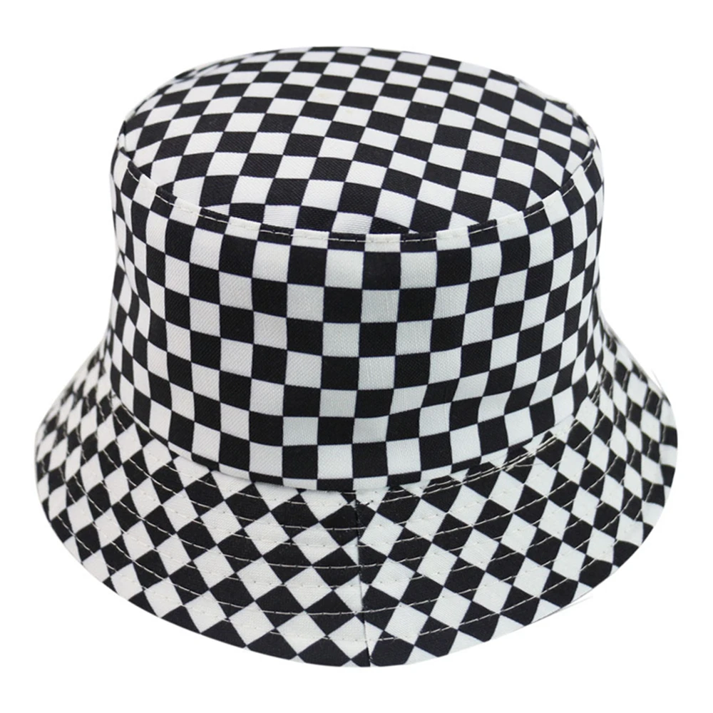 Red White Plaid Personality Bucket  Cap For Unisex Women Men Cotton Fishermen Hat Factory Sells Directly