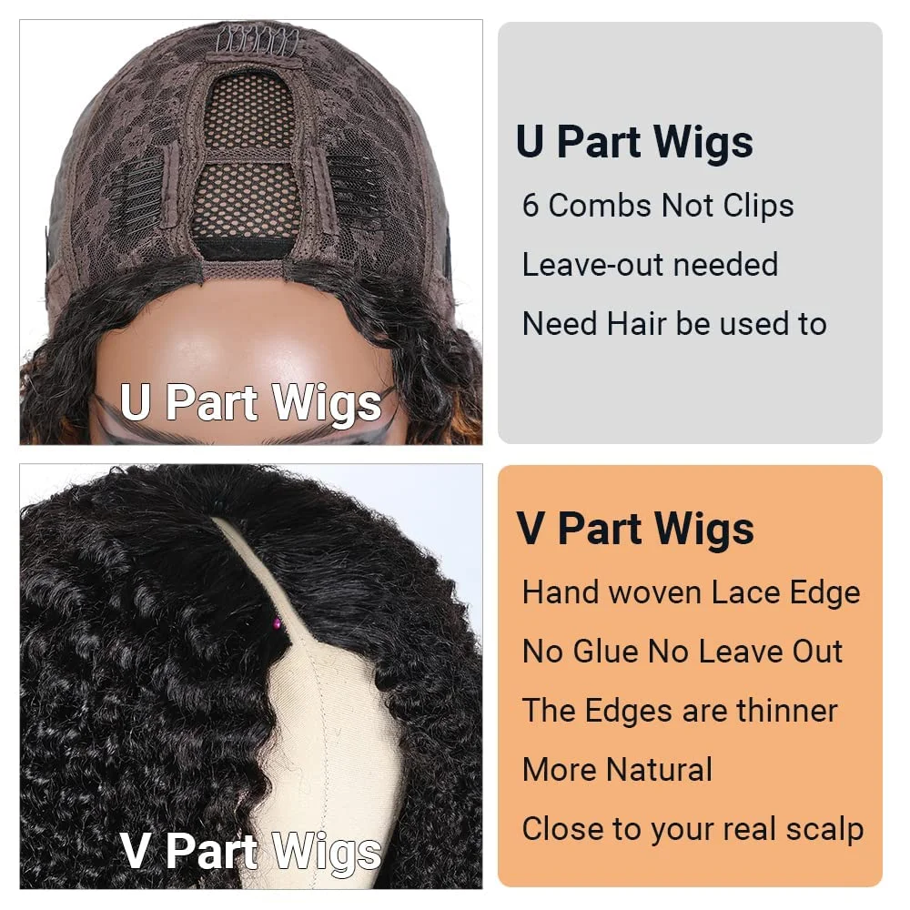 Kinky Curly V Part Wig Human Hair Wigs Deep Curly Human Hair Wigs Brazilian Glueless No Leave Out U part Natural Human Hair Wig