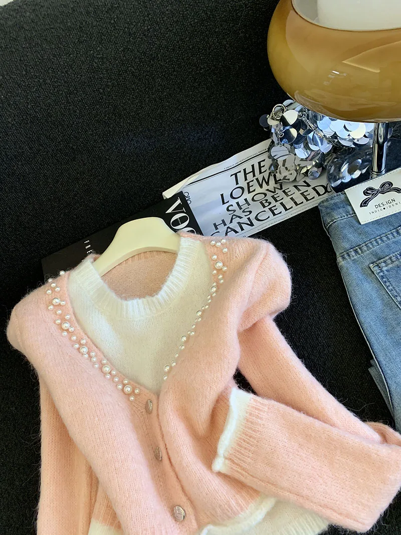 emperamento, capas, usando tops falsos de dos piezas, moda femenina, estilo occidental, suéter de punto, perezoso, diseño de alta gama, nicho