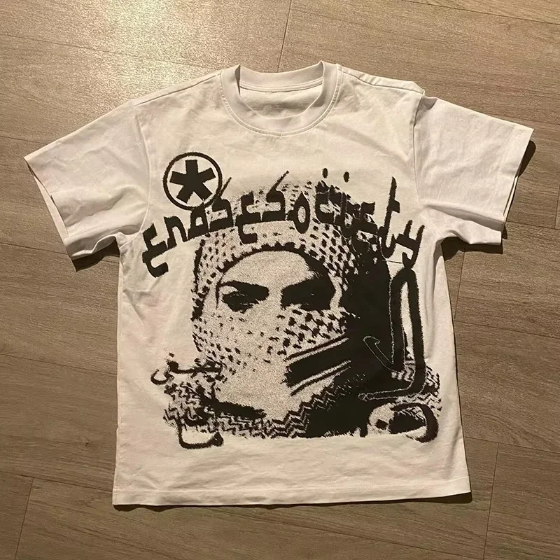 Streetwear Y2K Cotton T-shirt Harajuku Graphic Print Oversized Punk Short Sleeve T-shirt Rock Goth Retro Top Hip Hop Tee Fashion