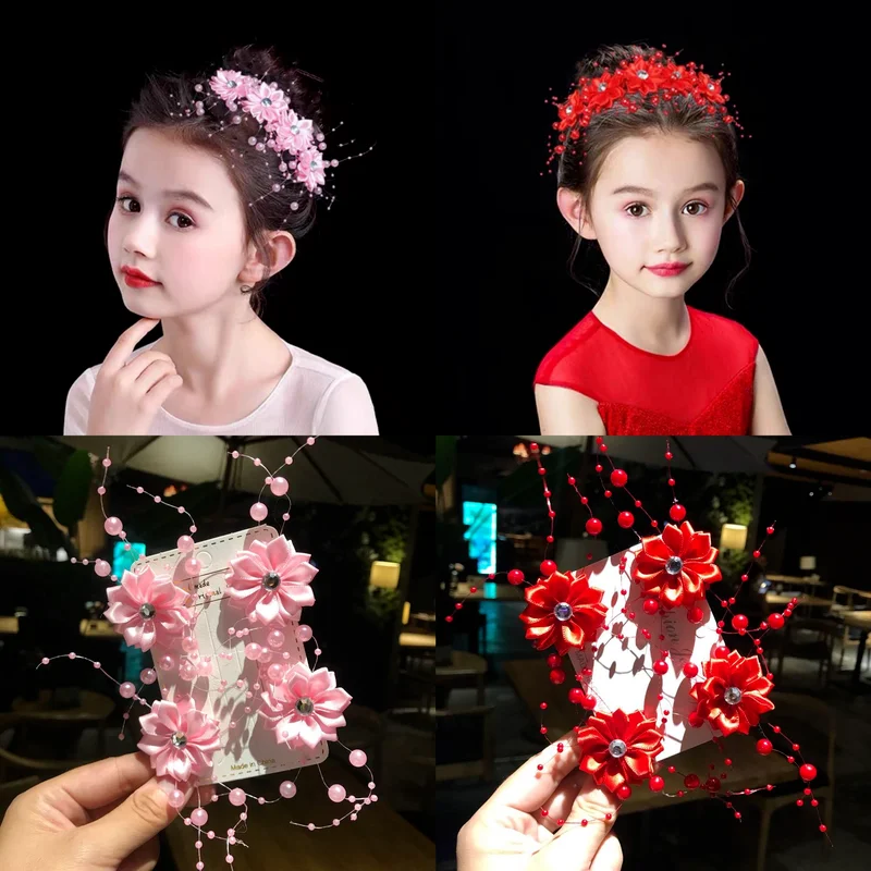 4Pcs Bridal Crystal Pearl Flower Hair Clip Hair Jewelry Wedding Hair Accessories Kids Party Girls Gypsophila Flower Hairpin