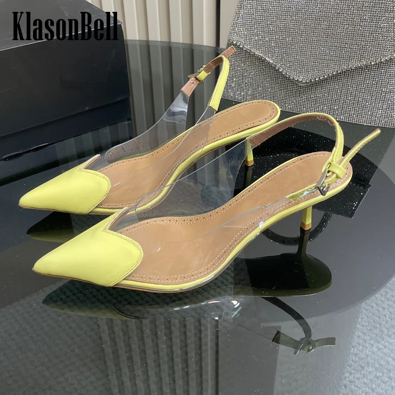 4.7 KlasonBell Fashion Elegant Mixed Colors Kitten Heel Pump For Women Sheer Buckle Strap Party British Style Sandals