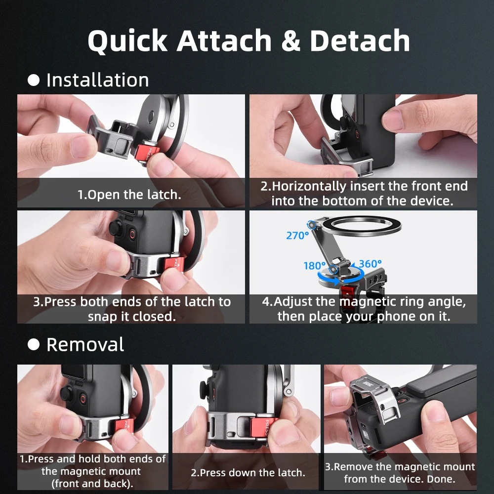 BRDRC Multifunktionale Magnethalterung für DJI Osmo Pocket 4P/4/3 Kamera-Zubehör mit MagSafe-Halterung für iPhone 17/16/15 – Detail 14