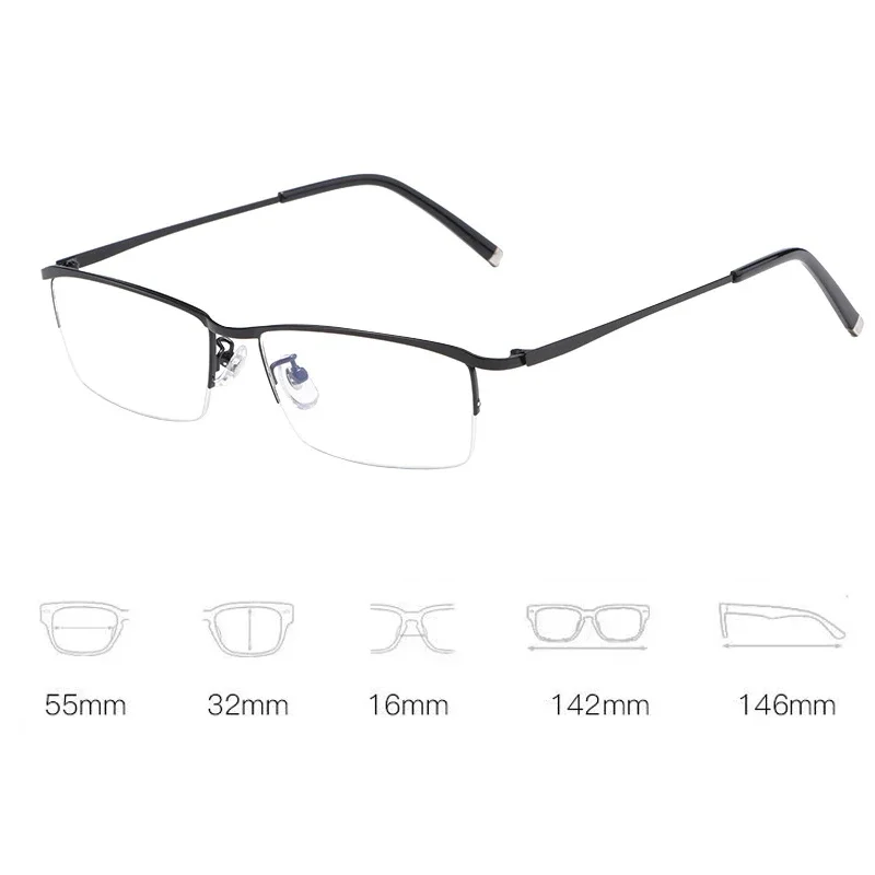 Vintage Men's Business Myopia Eyeglasses Unisex Metal Half Frame Minus Glasses Finished Optical Retro Near Sight Eyewear Diopter