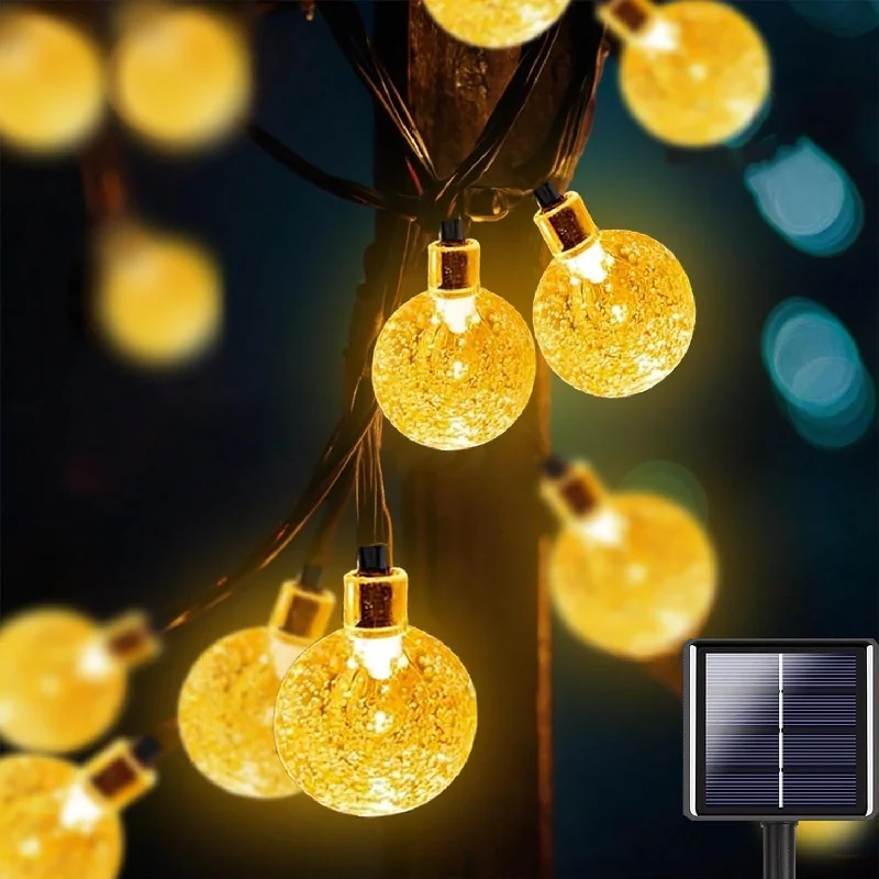 

8 Lighting Modes Light String Solar Powered Crystal Ball Bubble Outdoor for Garden Camping Party Independence Day Decor