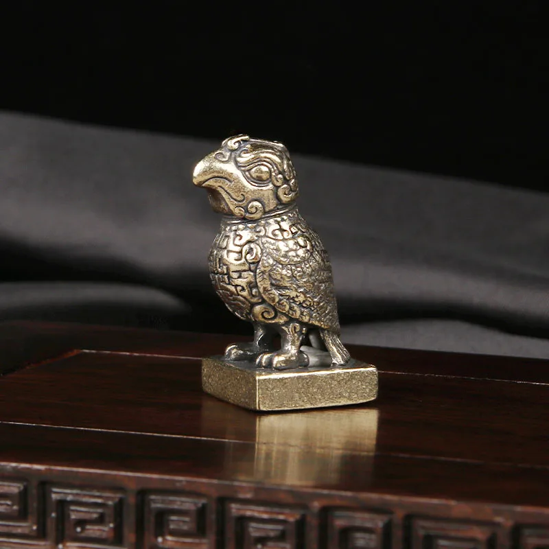 Brass Jewelry Bird Figurine Desktop Ornament Seal Carving Flat Bottom Seal Handicraft Cultural And Antique Bronze Ware