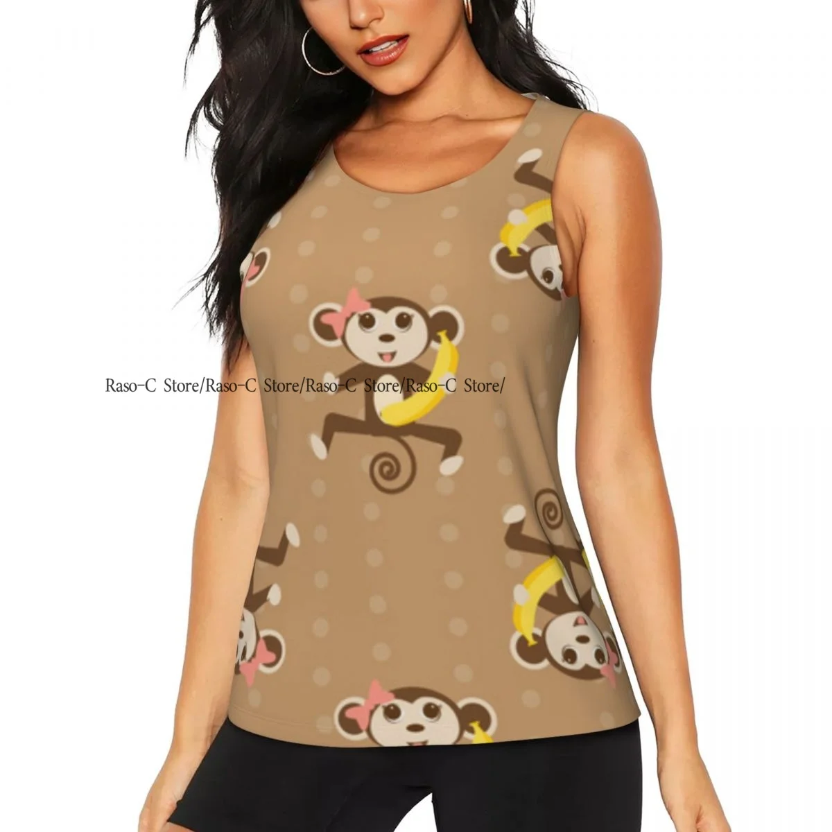 Women Sport tank Tops Loose Yoga Tops Quick Dry Workout Sport Tops Monkey Pattern Yoga Shirt