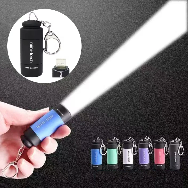 USB قابلة للشحن LED متعددة الوظائف ضوء قوي جيب المفاتيح مصباح يدوي مقاوم للماء المشي لمسافات طويلة التخييم مصباح يدوي صغير