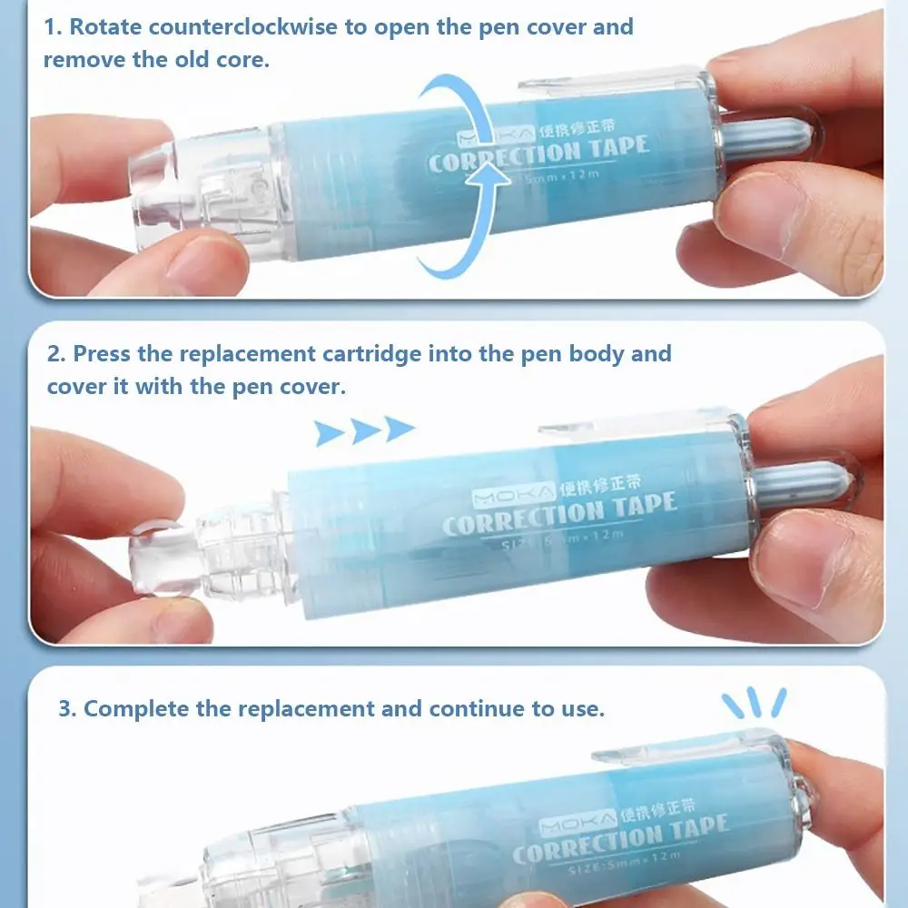 Durable Press Type Correction Tape Pen Shape Candy Color Corrector Replaceable Core Altered Tools School Office
