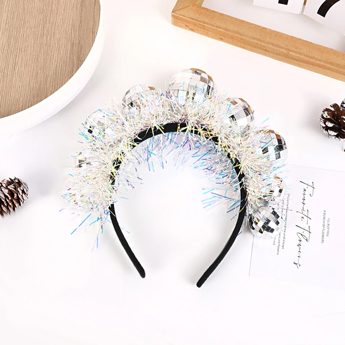 Fascia per capelli Fashion Mirror Ball fasce per capelli per donna ragazze Silver Tinsel fasce per capelli Disco Party Hair Hoop accessori per