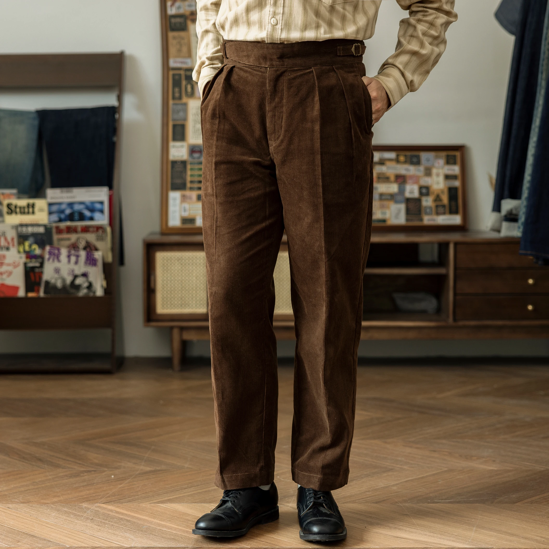 GDCK-0013 RedTornado Super คุณภาพสูงเอวกางเกงล้าง Sanforized Corduroy ผ้าฝ้ายลำลอง Gurkha Chino