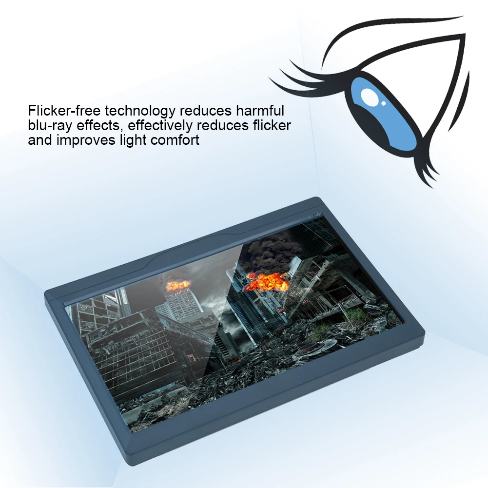 10.1In IPS Monitor Screen Industrial Portable 178° Wide Viewing Flicker Free Technology Angle HDMI VGA AV Interface Monitor