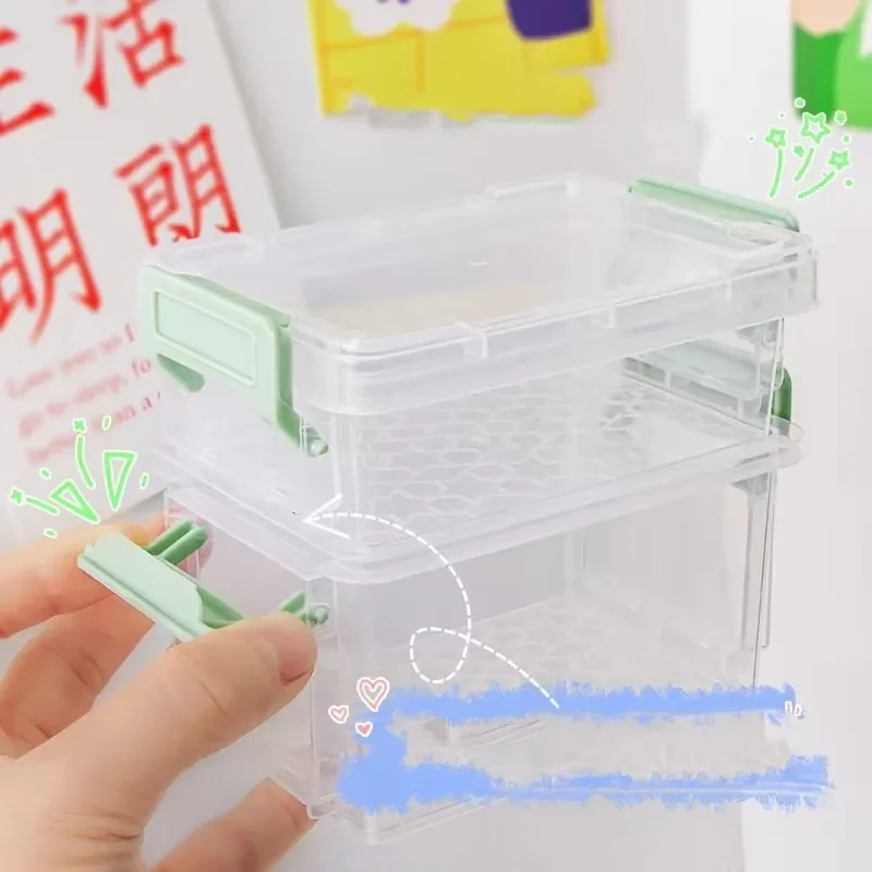 1PC Multi Layer Transparent Plastic Mini Storage Box With Magic Buckle Portable Multi Color Household Small Item Organizer Case