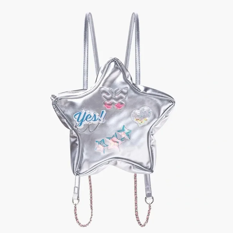 Y2k Star Shoulder Bag Silver Japanese Style Leather Bag Kawaii Messenger Bag Large Capacity Cute Girl Handbag Wallet New 2023