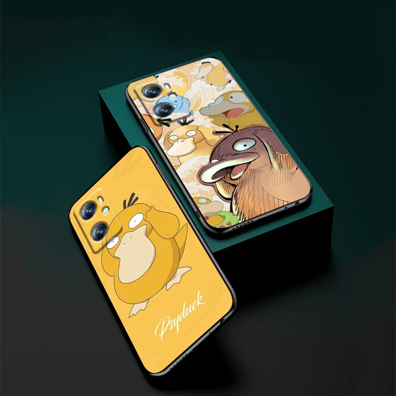 Pokemon Reach Duck Cartoon For OPPO Find X6 X5 X3 A54S A5 A94 A16 A53S A57 A74 A72 A98 A78 A96 A9 5G Black Cover Phone Case