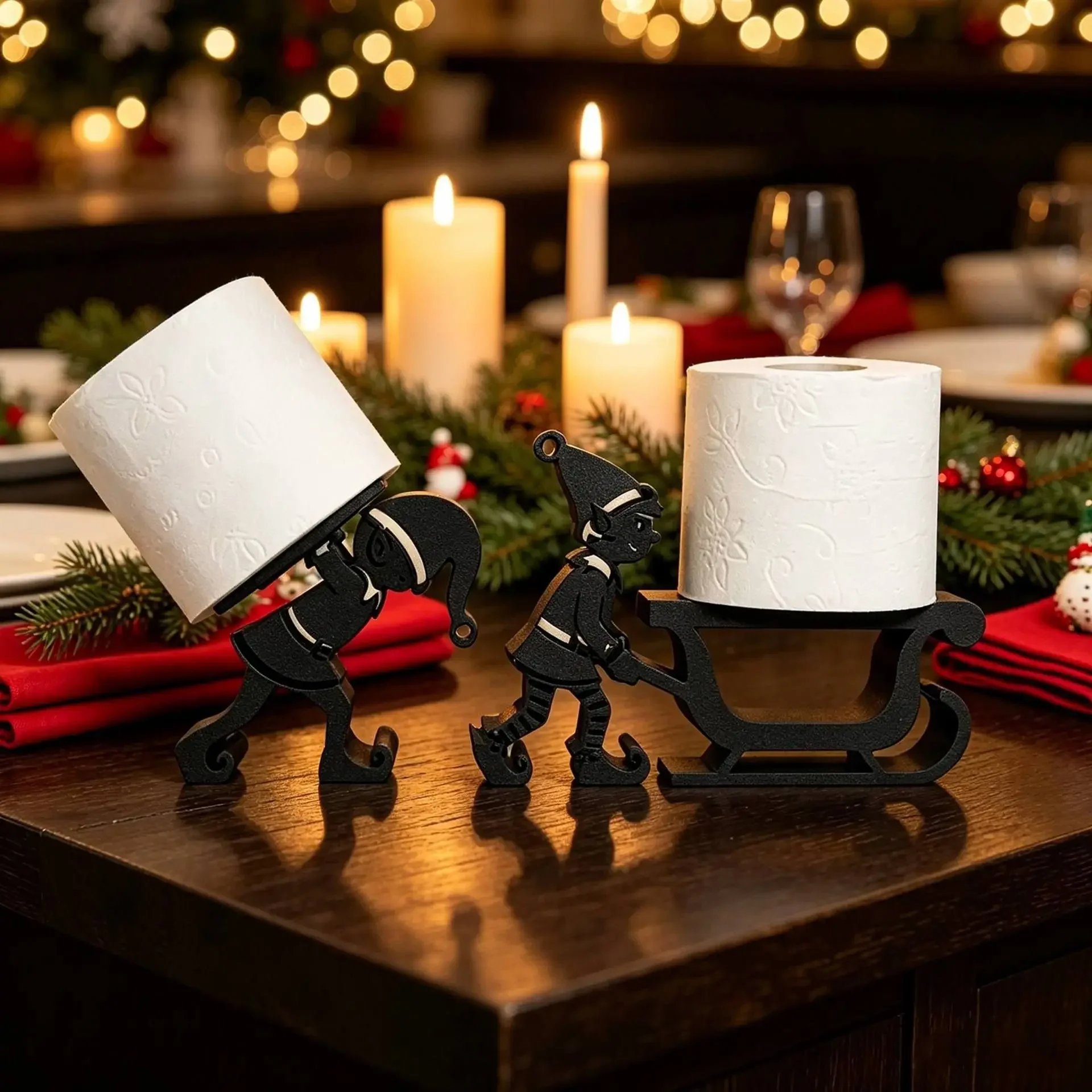 3D Printed Christmas Tabletop Decor Paper Towel Holder, Festive Kitchen Countertop Tissue Roll Storage Ornament