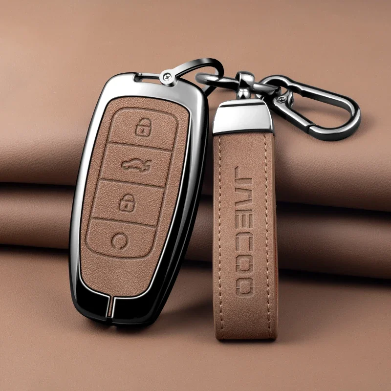 Zinc Alloy Leather Car Key Cover Chery Omoda JAECOO J7 J6 J7 J8 Phev 2025 2024 2023 Ruigu 9 Key Fob Car Key Cover Accessories