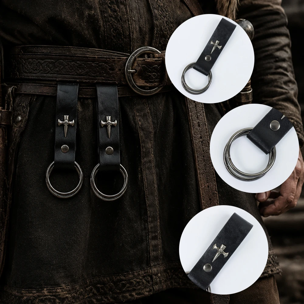 Harnais de taille médiéval en cuir PU, 2 pièces, capable de contenir porte-gobelets, outils et divers accessoires, et peut être directement fixé sur un bâton.