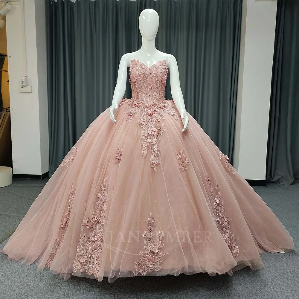 

Glittering Quinceanera Dresses Lace 3D Flower 15 Anos Princess Ball Gown Birthday Customized Dresses vestidos de 15 quinceañera