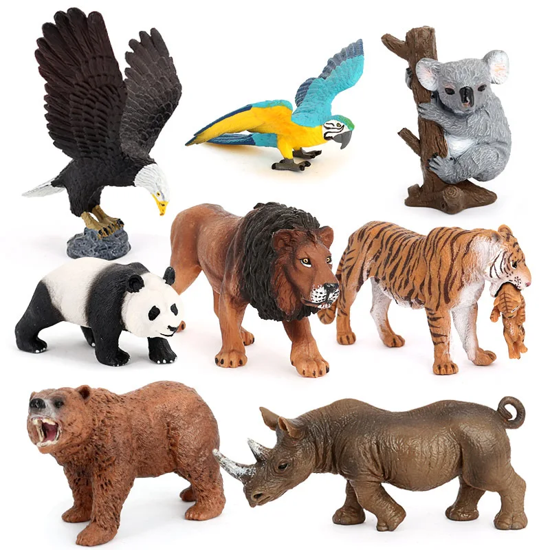 Cross-border hot sale simulated wildlife model children's toy set panda eagle lion solid plastic ornament