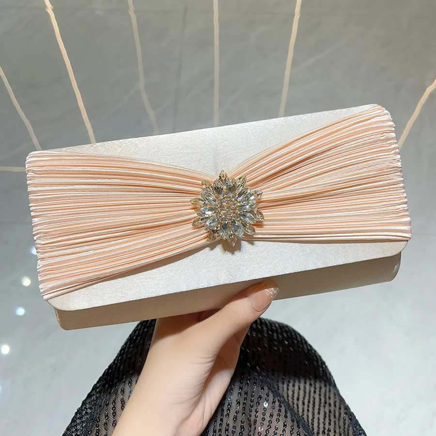 

Модная плиссированная сумка-клатч с кристаллами, новая вечерняя сумка для невесты и подружек невесты, женская сумочка для клубных вечеринок, сумка через плечо с цепочкой