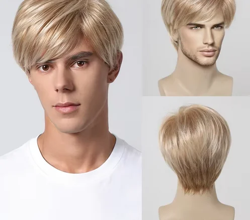 Perucas sintéticas masculinas curto pixie corte natural marrom peruca masculina em camadas reta bob peruca para traje diário cosplay perucas resistentes ao calor