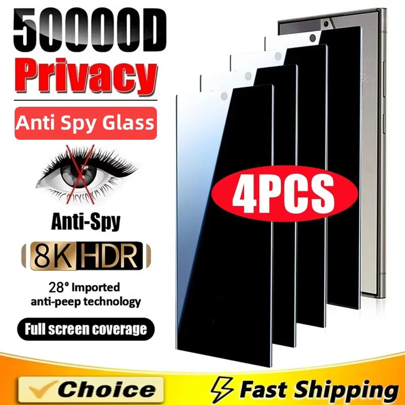 

4Pcs Anti-Spy Tempered Glass Screen Protector For Samsung Galaxy S25 S24 Ultra S23 FE A16 A56 5g A36 A26 A55 A54 A35 A17 A07 A53
