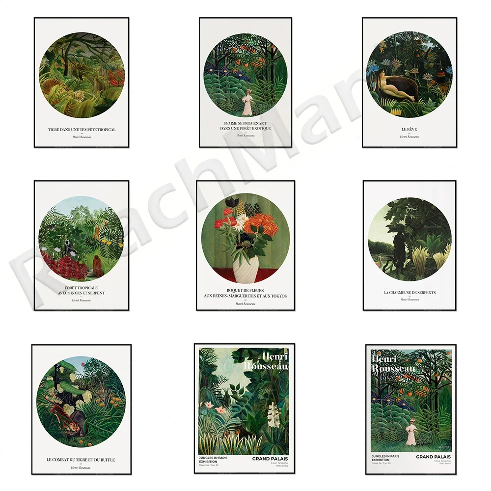 Henri Rousseau prints-woman walking in the exotic forest, snake charmer, equatorial jungle, forest art, retro wall painting Rous