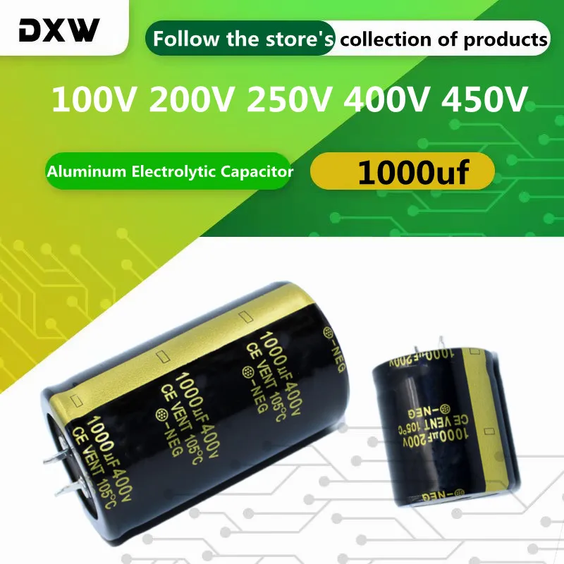 

2PCS/Lot 1000UF Aluminum Electrolytic Capacitor 100V 200V 250V 400V 450V High Quality Power Adapter Inverter Capacitor