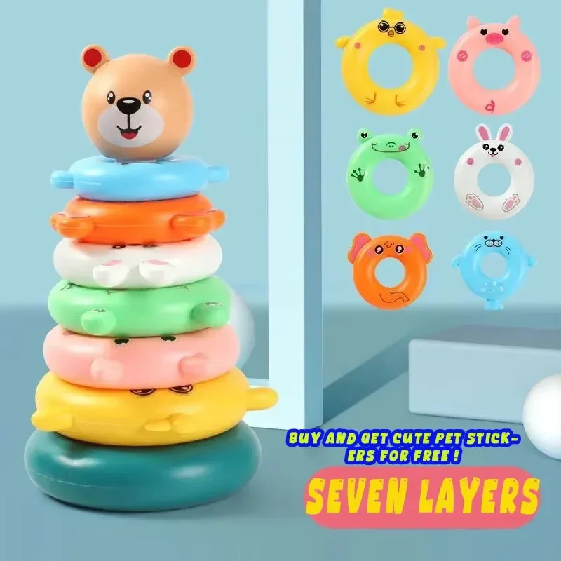 Juguete educativo de anillos apilables de torre de arcoíris para bebés y niños pequeños de 0 a 3 años, juguetes apilables coloridos de estimulación temprana