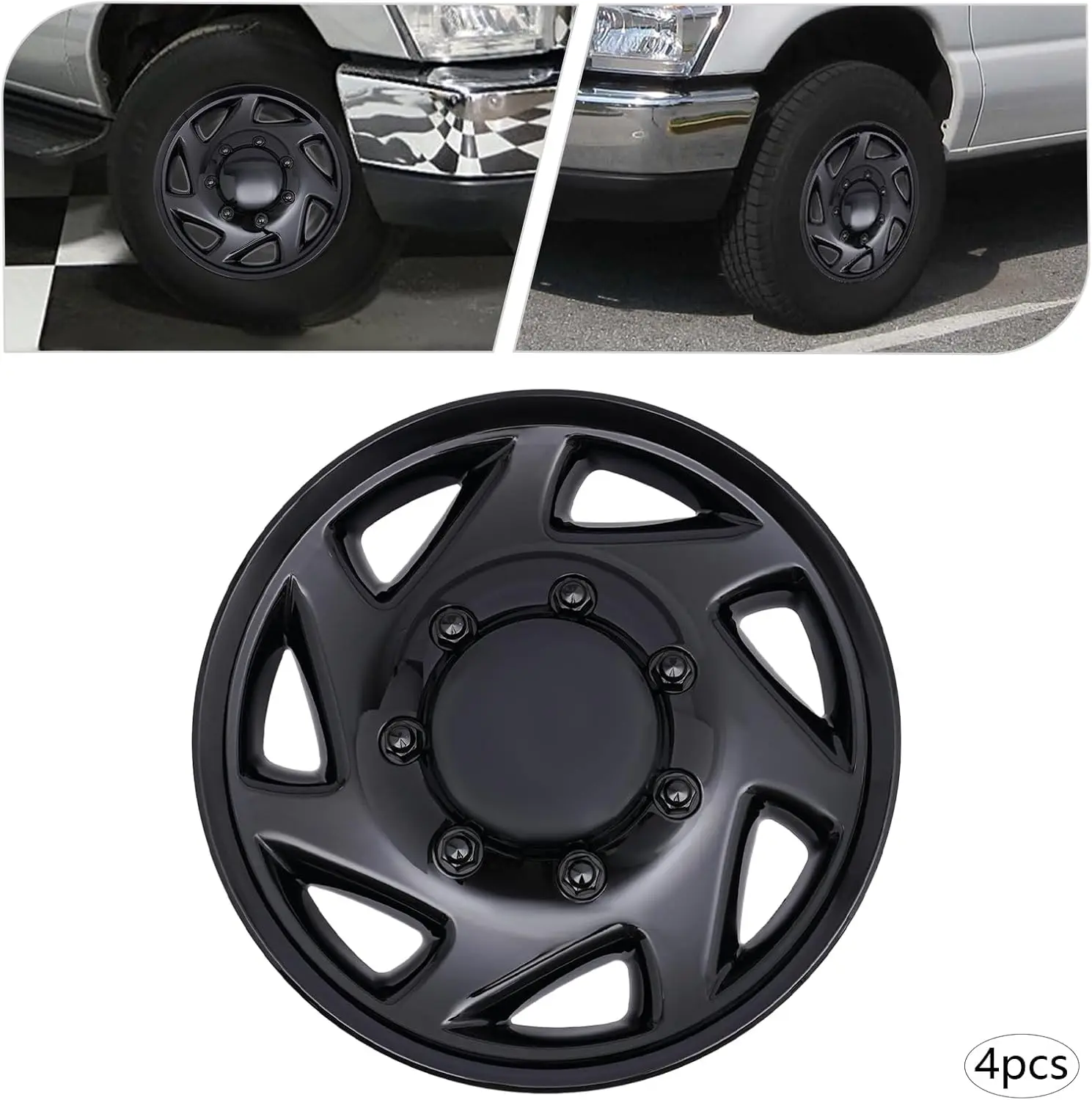 

4pcs Hub Caps Van Full Wheel Covers, 16" Steel Wheel Covers, 8 Lug, Fit for 1999-2018 Ford Econoline E250 E350 E450 (Black)