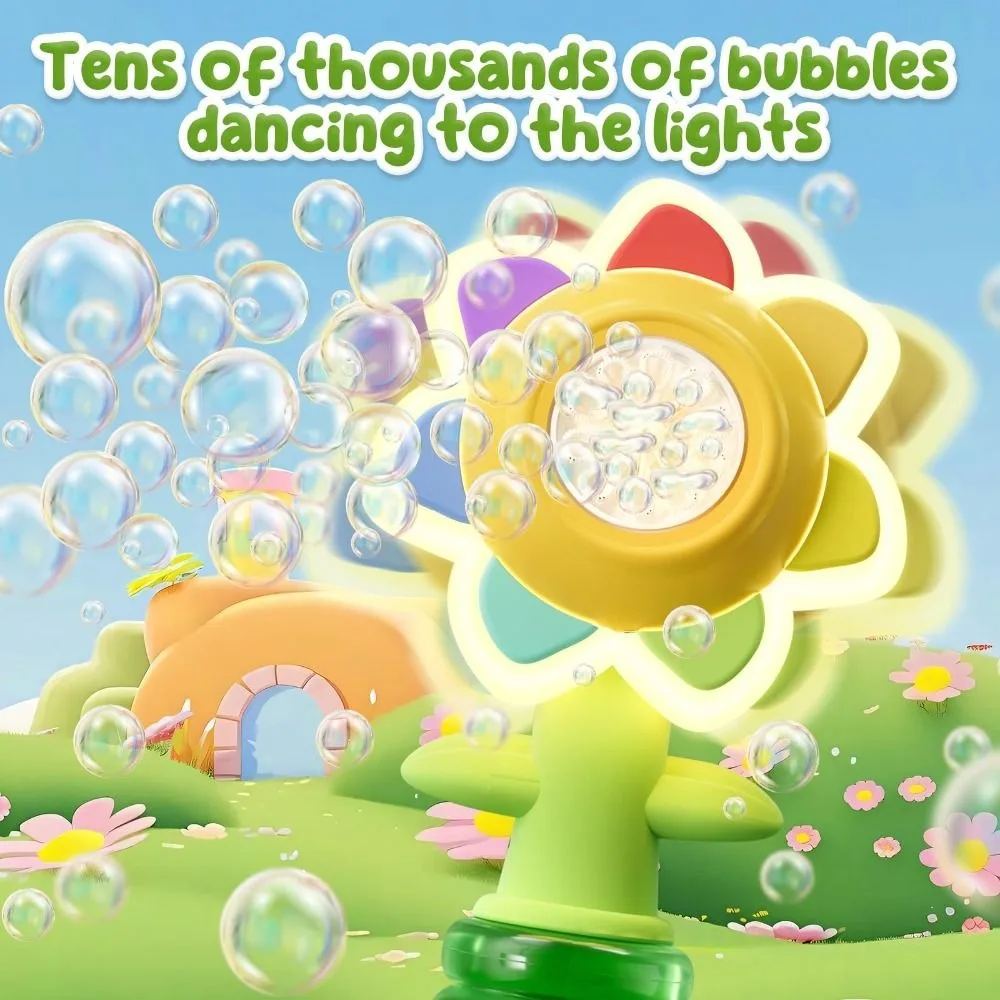 New Rechargeable Sunflower Bubble Machine Fun Swing Dance with Light Flower Bubble Machine Bubble Blaster Outdoor Play