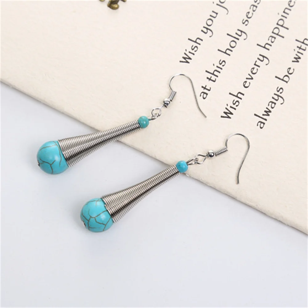 البوهيمي العرقية الفيروز المرأة استرخى أقراط موضة فاخرة المعادن ثقب الأذن مربط مجوهرات اكسسوارات صديقة هدية