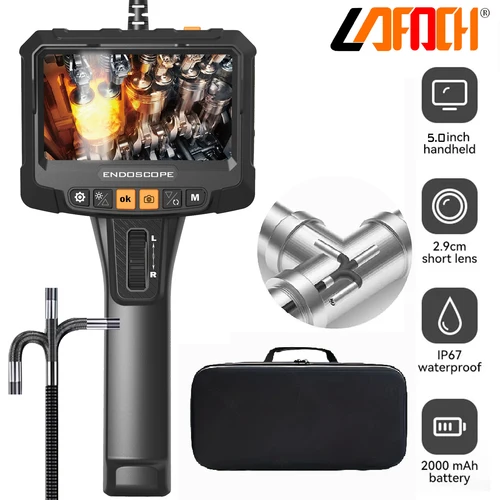 Imagen 1 del producto 360 °   Endoscopio giratorio de doble lente, cámara de inspección de endoscopio IPS de 3,9 MM y 5 pulgadas, endoscopio industrial mecánico automotriz