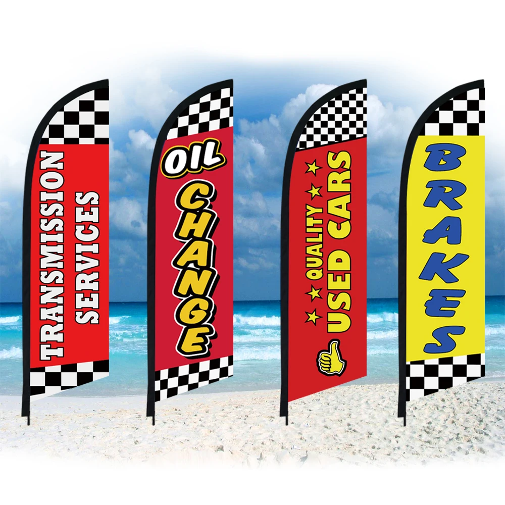 Checkered Car Repair Brakes Feather Flag Only Swooper Without Pole Beach Flag Custom Sport Club Advertising Decoration