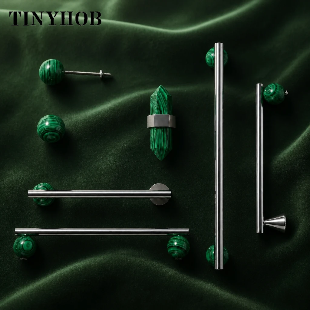 Reconstructed Malachite + Brass Furniture Handles for Kitchen Cupboard Drawer Pulls Home Decor Cabinet Hardware Decorative Knob